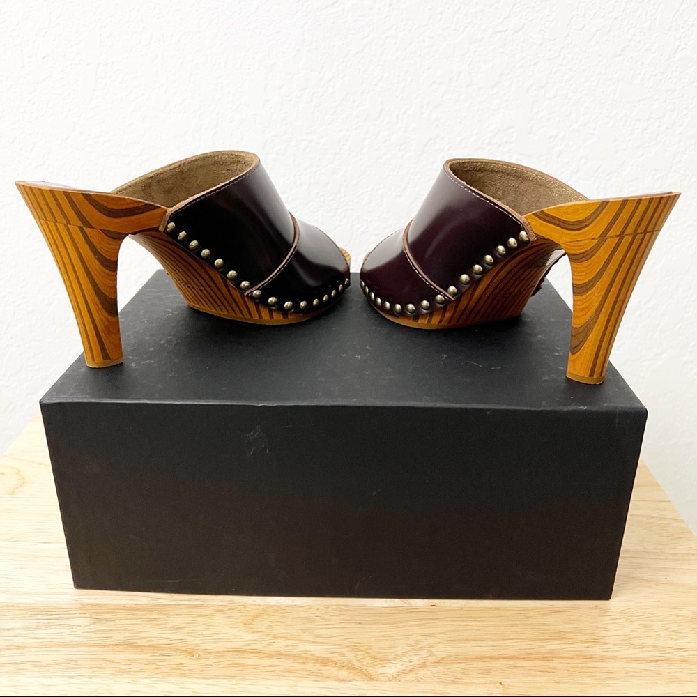 Marc Jacobs Runway Leather Wood Heel Clogs 39 - Picture 4 of 12